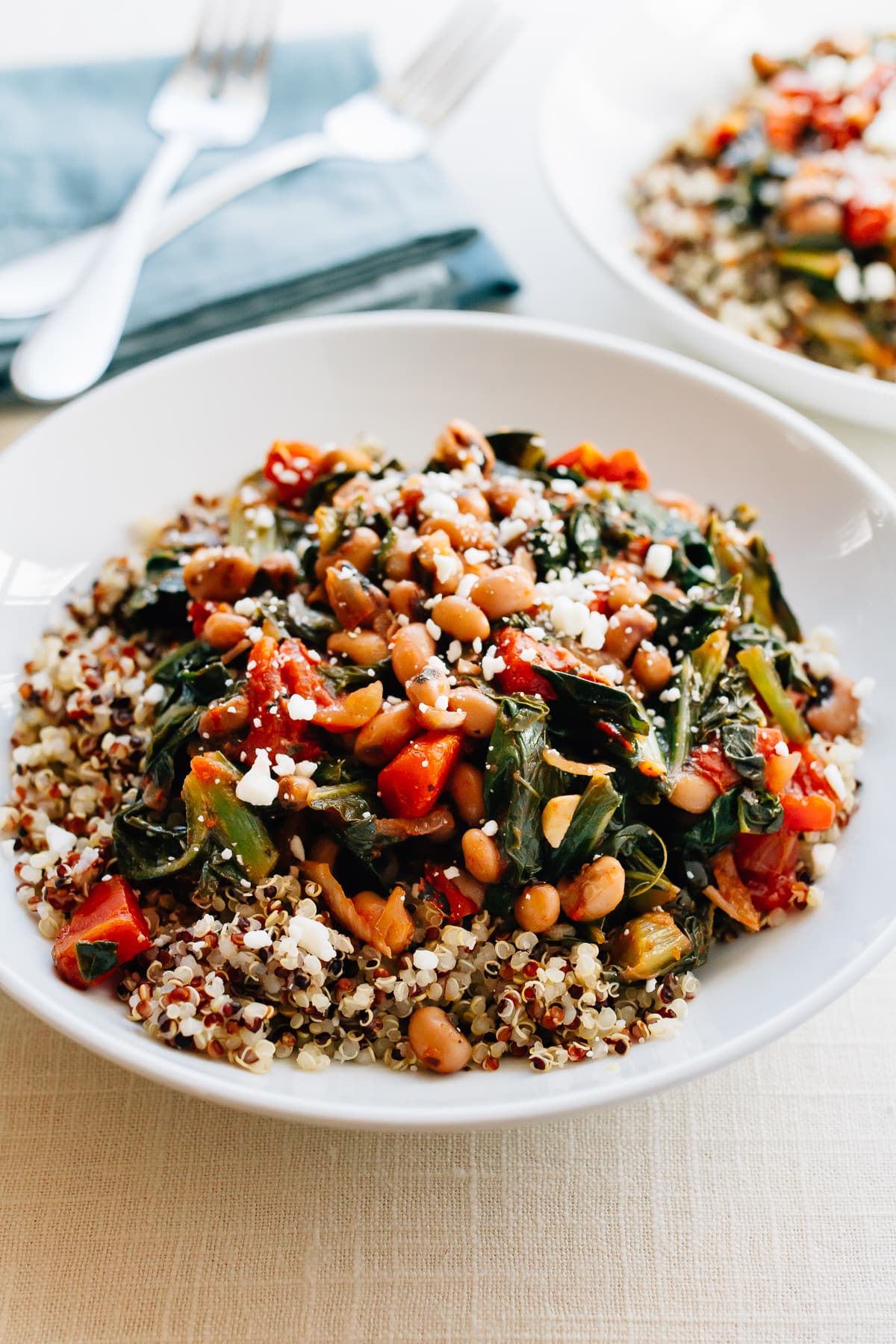 Vegetarian black eyed peas served over quinoa