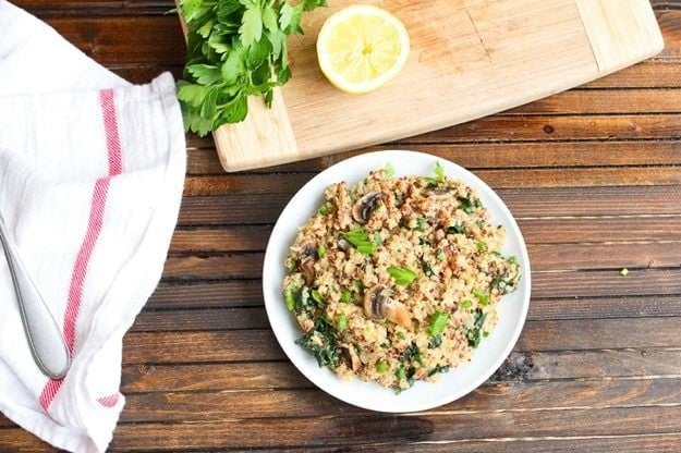 Mushroom Kale Quinoa Risotto Mushroom Kale Quinoa Risotto on a plate.