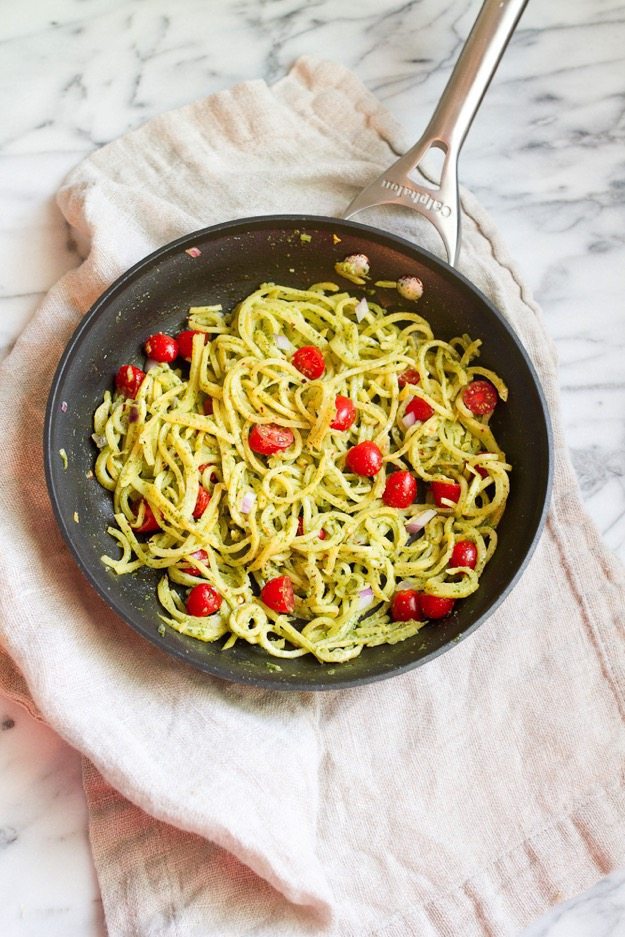 Rutabaga Pasta with a Creamy Pesto Sauce Rutabaga Pasta with a Creamy Pesto Sauce in a sauté pan.