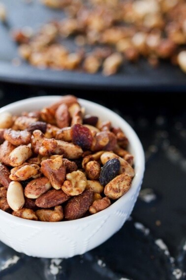 Cajun trail mix with a crunchy blend of nuts, seeds and raisins coated with cajun-inspired seasonings.