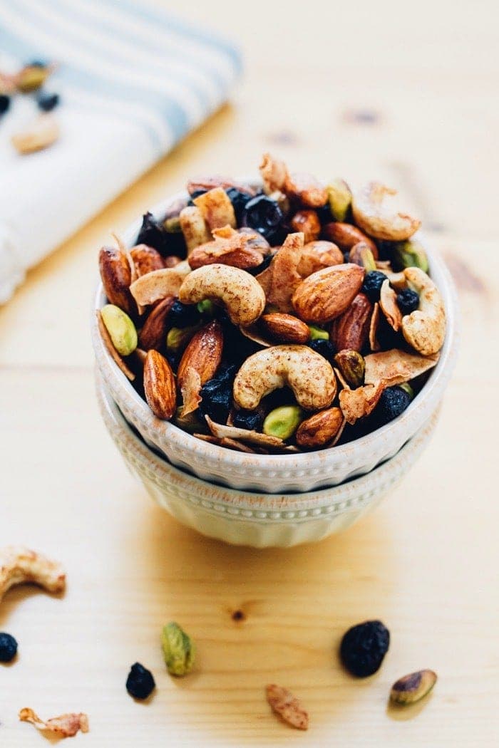Breakfast Trail Mix with maple cinnamon roasted nuts, dried fruit and coconut. Breakfast Trail Mix with maple cinnamon roasted nuts, dried fruit and coconut.