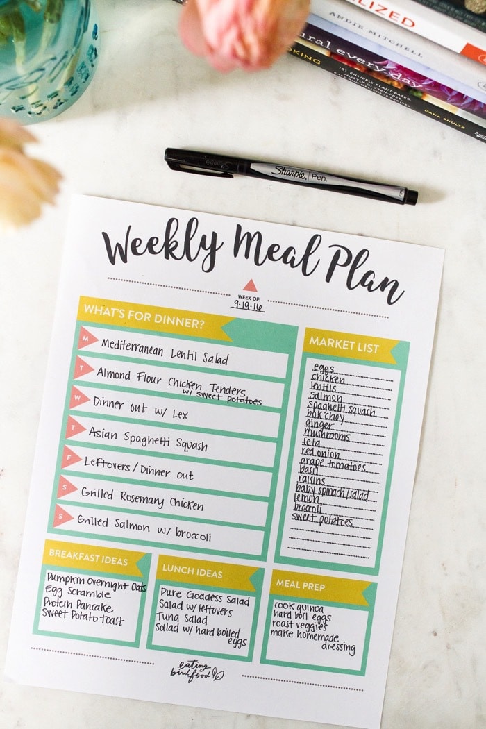 Eating healthy starts with cooking more at home. Here are my top tips for meal planning and a FREE Meal Planning Printable to help making meal planning easy and fun! A free printable weekly meal plan.