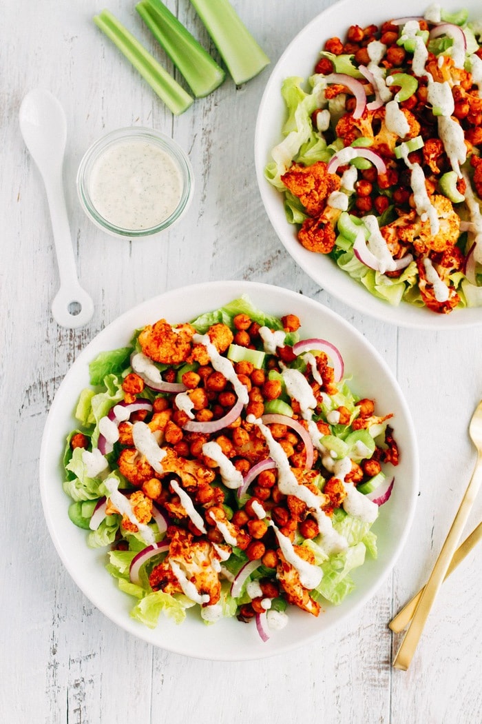 Buffalo Cauliflower Salad with Creamy Cashew Ranch Dressing Buffalo Chickpea Salad 2