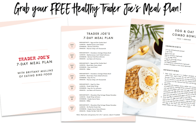 A screen photo of EBF's Trader Joe's 7-Day Meal Plan.
