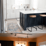 Before and after photo of a kitchen renovation.