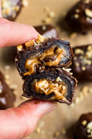Chocolate covered peanut butter stuffed medjool date.