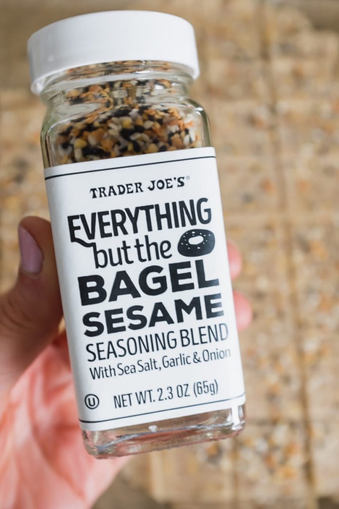 Jar of Trader Joe's Everything but the Bagel seasoning.