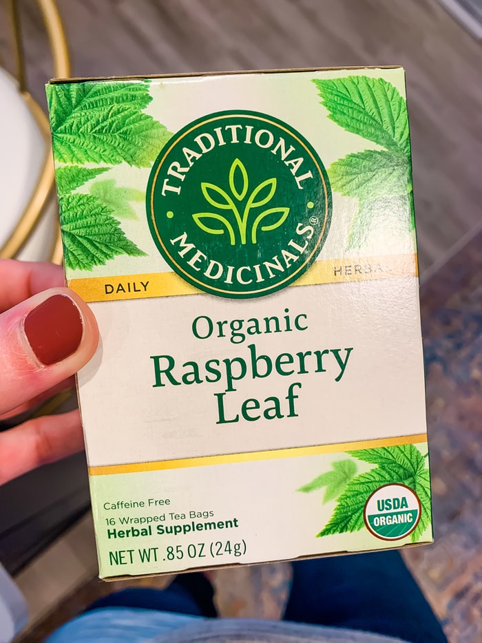 A box of Traditional Medicinals organic raspberry leaf tea.