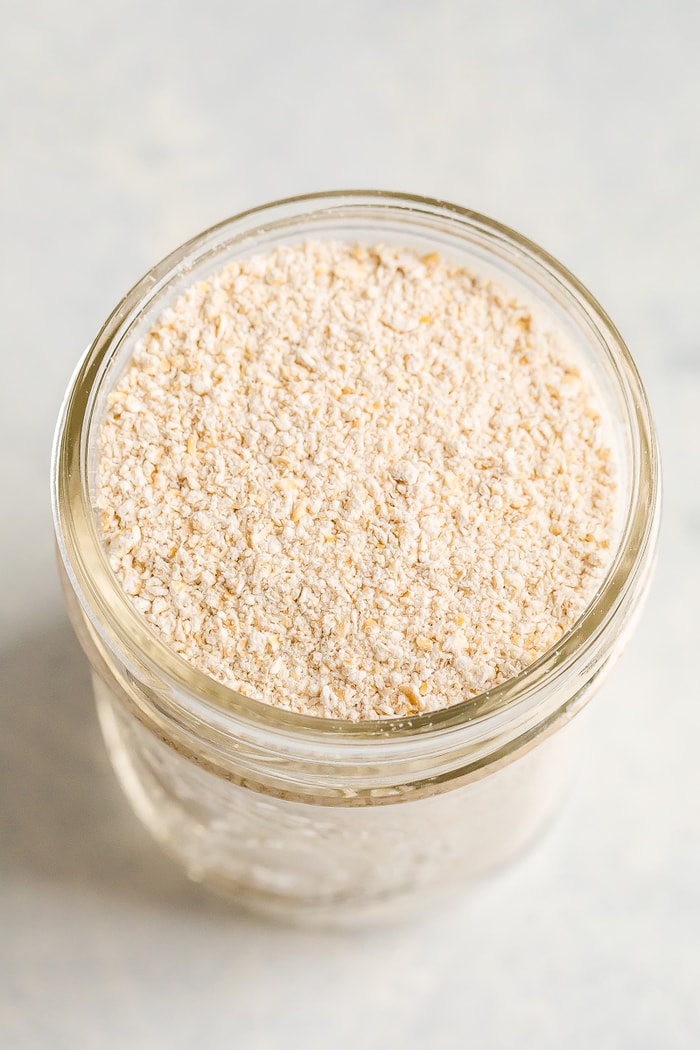 Mason jar with homemade oat flour.