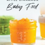 Jar of homemade sweet potato apple baby food.