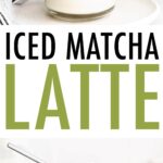 Iced matcha latte with and without whipped cream on top.