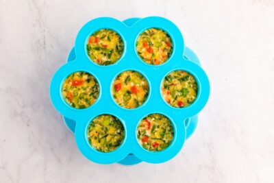 Egg white bites mixture in a mold.