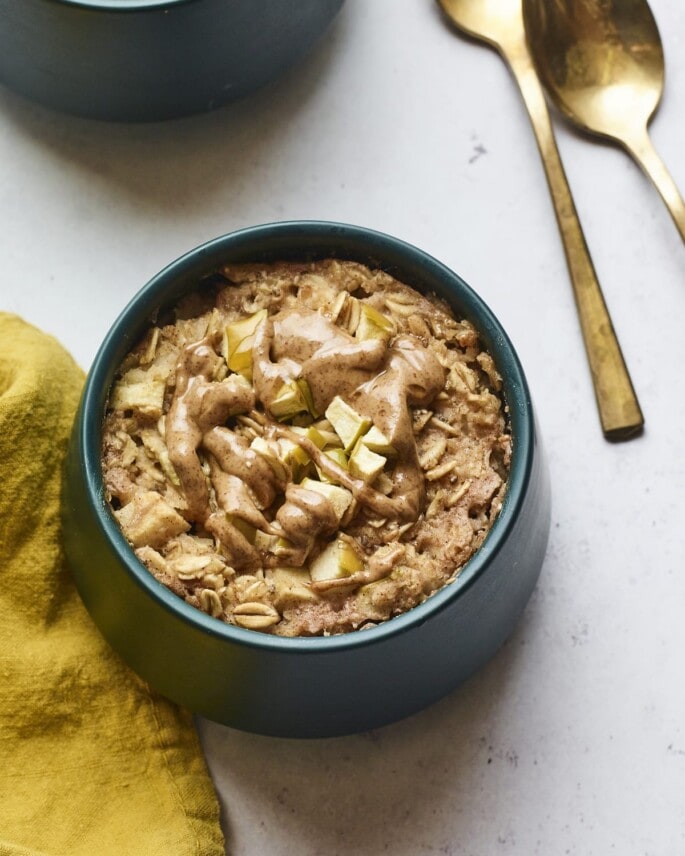 Bowl of apple cinnamon baked oatmeal.