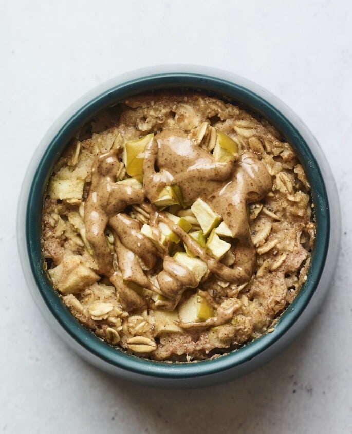 Bowl of apple cinnamon baked oatmeal.