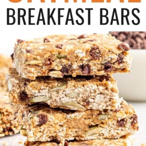 Stack of chocolate chip breakfast oatmeal bars.