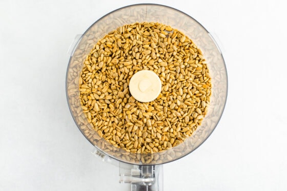 Sunflower seeds in a food processor.