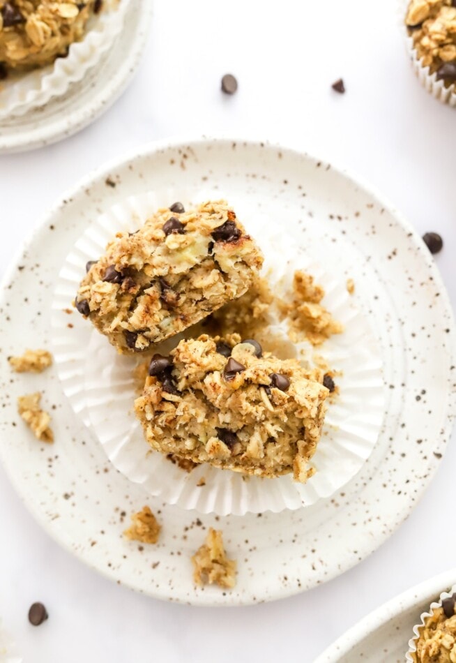 An unwrapped oatmeal cup on a plate.