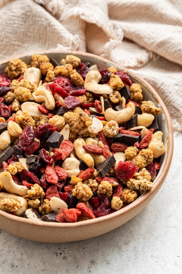 Valentine's Day Superfood Trail Mix A bowl of superfood trail mix.