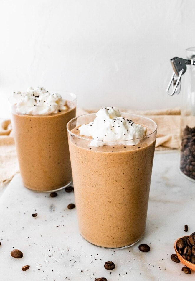 Two coffee protein shakes.