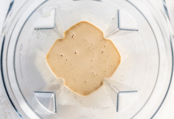 Sesame ginger dressing blended together in a blender.