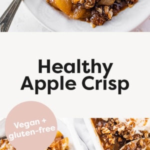 Bowls of apple crisp, one has a scoop of ice cream on top.