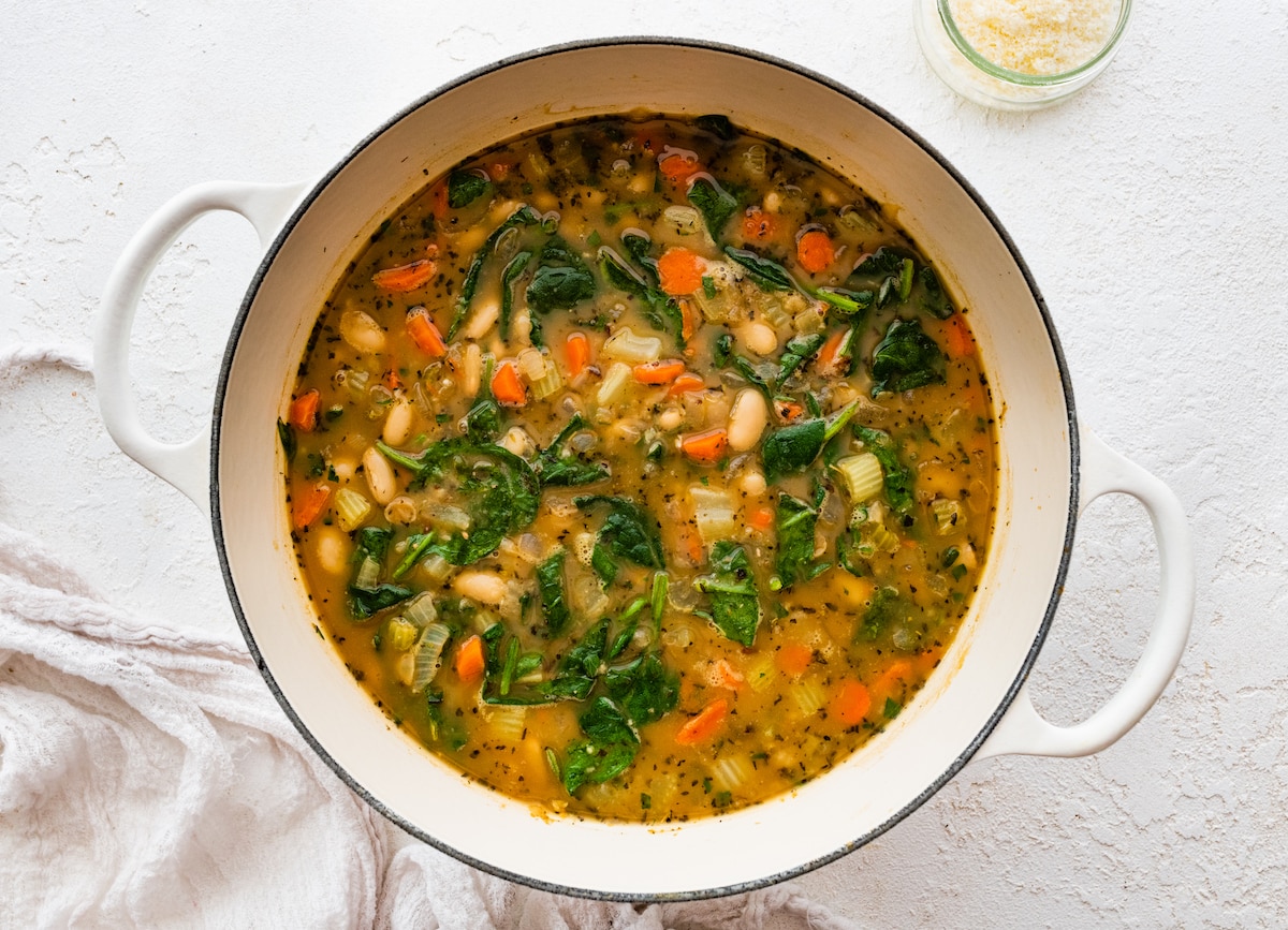 A large pot of white bean soup.