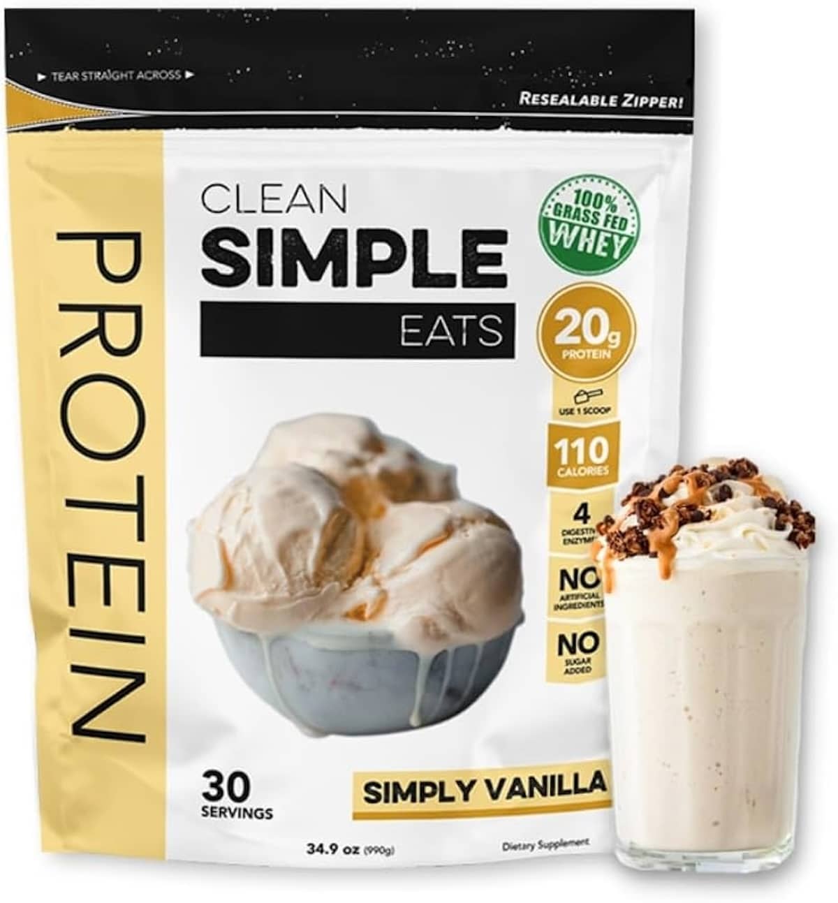 Slean simple eats vanilla protein powder packet.