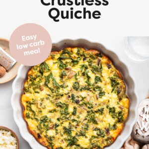 Kale and Feta Crustless Quiche in a pie plate.