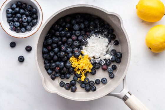 Blueberries in a large saucepan.