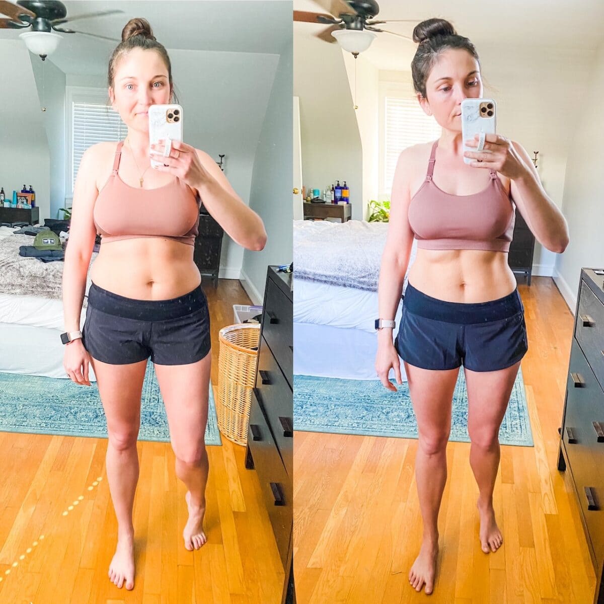 Brittany Mullins in workout gear showing before and after results from the Faster Way to Fat Loss in 2020.