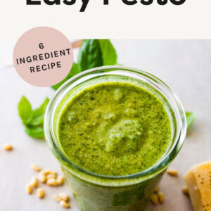 Jar of homemade pesto.