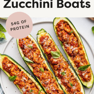 Four Turkey Zucchini Boats on a plate.