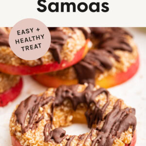 Apple Samoa-- an apple slice topped with coconut and chocolate drizzle.