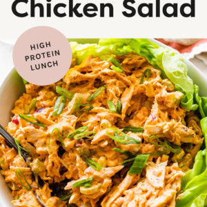 Bowl of Buffalo Chicken Salad served over a salad.