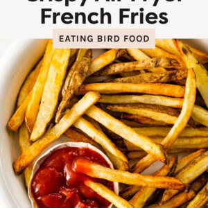 Air Fryer French Fries on a plate served with ketchup.
