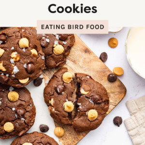 Chocolate Peanut Butter Cookies on a wood board.