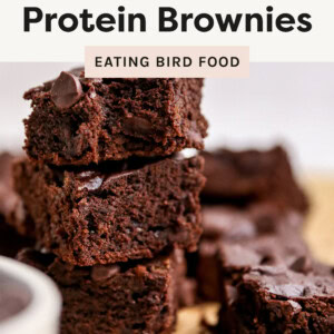 A photo of the protein brownies stacked on top of each other.