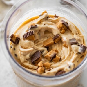 A peanut butter cup blizzard in a pint container.